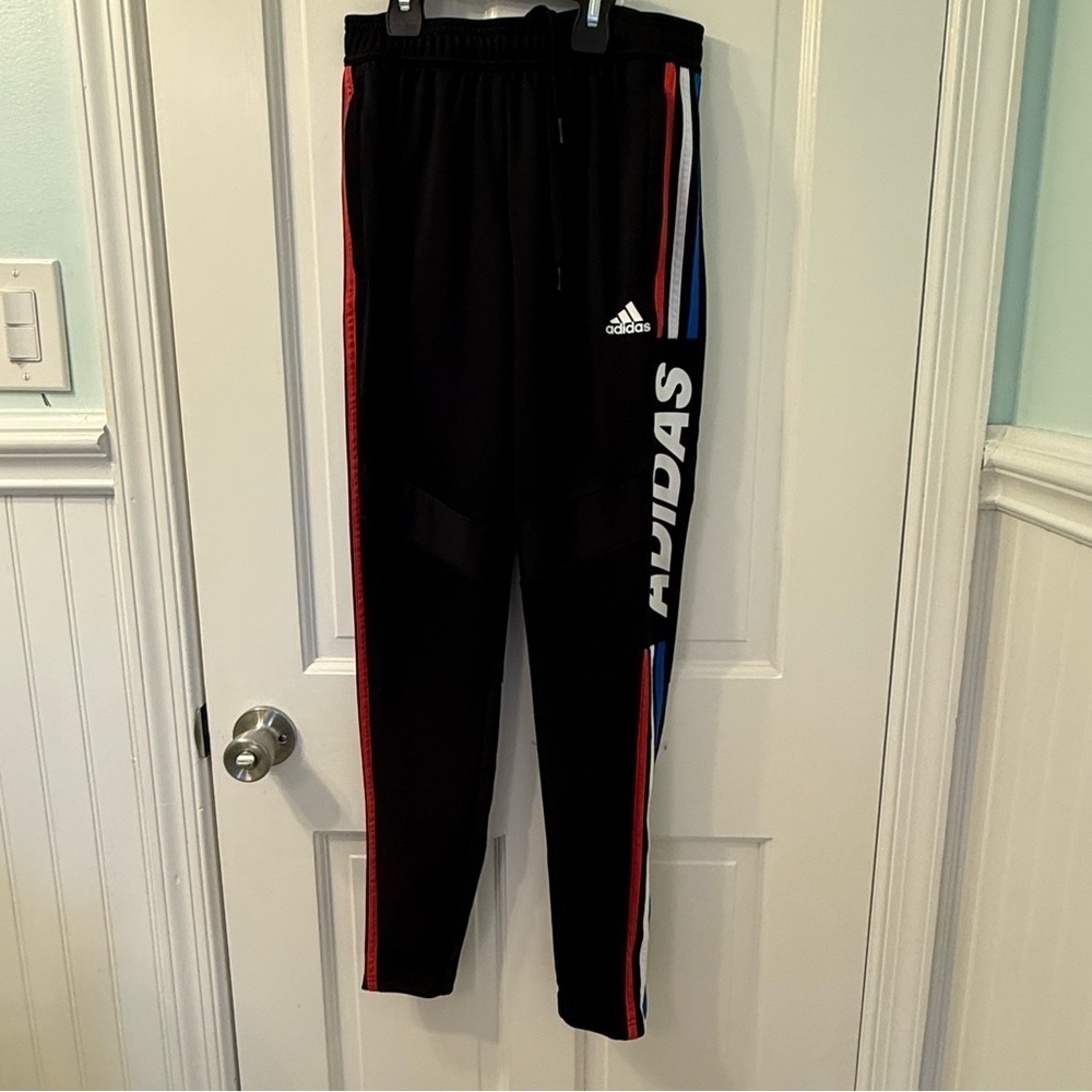 Adidas Womens Joggers Size XS Aero Ready Black Red White Blue Stripe